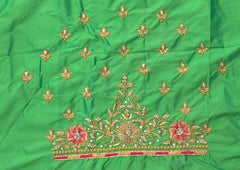 NR890PG - Parrot Green Colour Computer Maggam Work Blouse