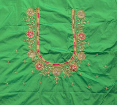 NR890PG - Parrot Green Colour Computer Maggam Work Blouse