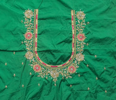 NR890G- Green Colour Computer Maggam Work Blouse