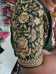 NR1249BG- Bottle Green Colour Computer Maggam Work Blouse