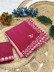 SR1001P  Pink Colour Purple Colour Chinnon Saree