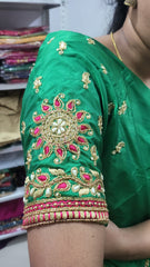 NR885G - Green Colour Computer Maggam Work Blouse