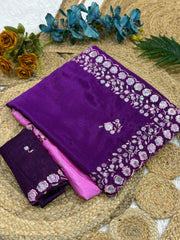SR1001PR  Purple Colour Chinnon Saree