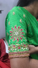 NR885PG - Parrot Green Colour Computer Maggam Work Blouse
