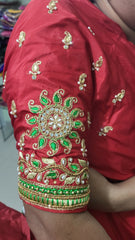 NR885R - Red Colour Computer Maggam Work Blouse
