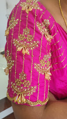 NR990P- Pink Colour Computer Maggam Work Blouse