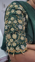 NR1299BG -Bottle Green Colour Computer Maggam Work Blouse