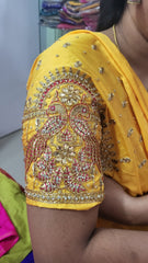 NR995Y -Yellow Colour Computer Maggam Work Blouse