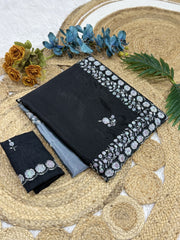 SR1001BL  Black Colour Purple Colour Chinnon Saree