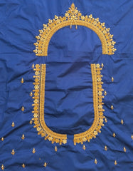 NR1050B- Blue Colour Computer Maggam Work Blouse ( Boat Neck Design Back Open)