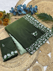 SR1001MD  Mahendi Colour Purple Colour Chinnon Saree