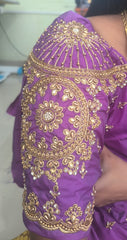 NR1129PR -Purple Colour Computer Maggam Work Blouse ( POT Neck)