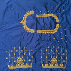NR1050B- Blue Colour Computer Maggam Work Blouse ( Boat Neck Design Back Open)