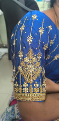 NR1050BL- Blue Colour Computer Maggam Work Blouse ( Boat Neck Design Back Open)